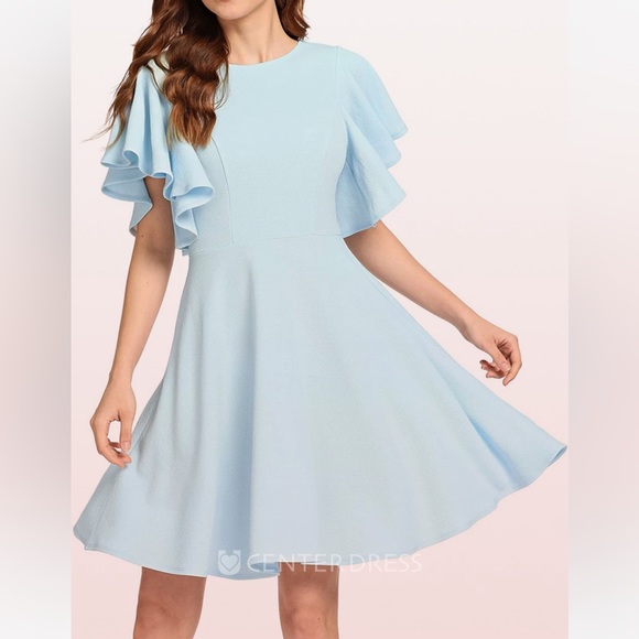 Flutter Sleeve Swing A Line Dress Baby Blue Pleats Size Small NWT - Picture 1 of 8